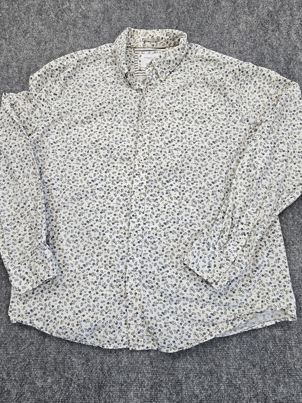 Denim & Flower Ricky Singh Floral Button Down Shirt Mens XL White Blue Cotton